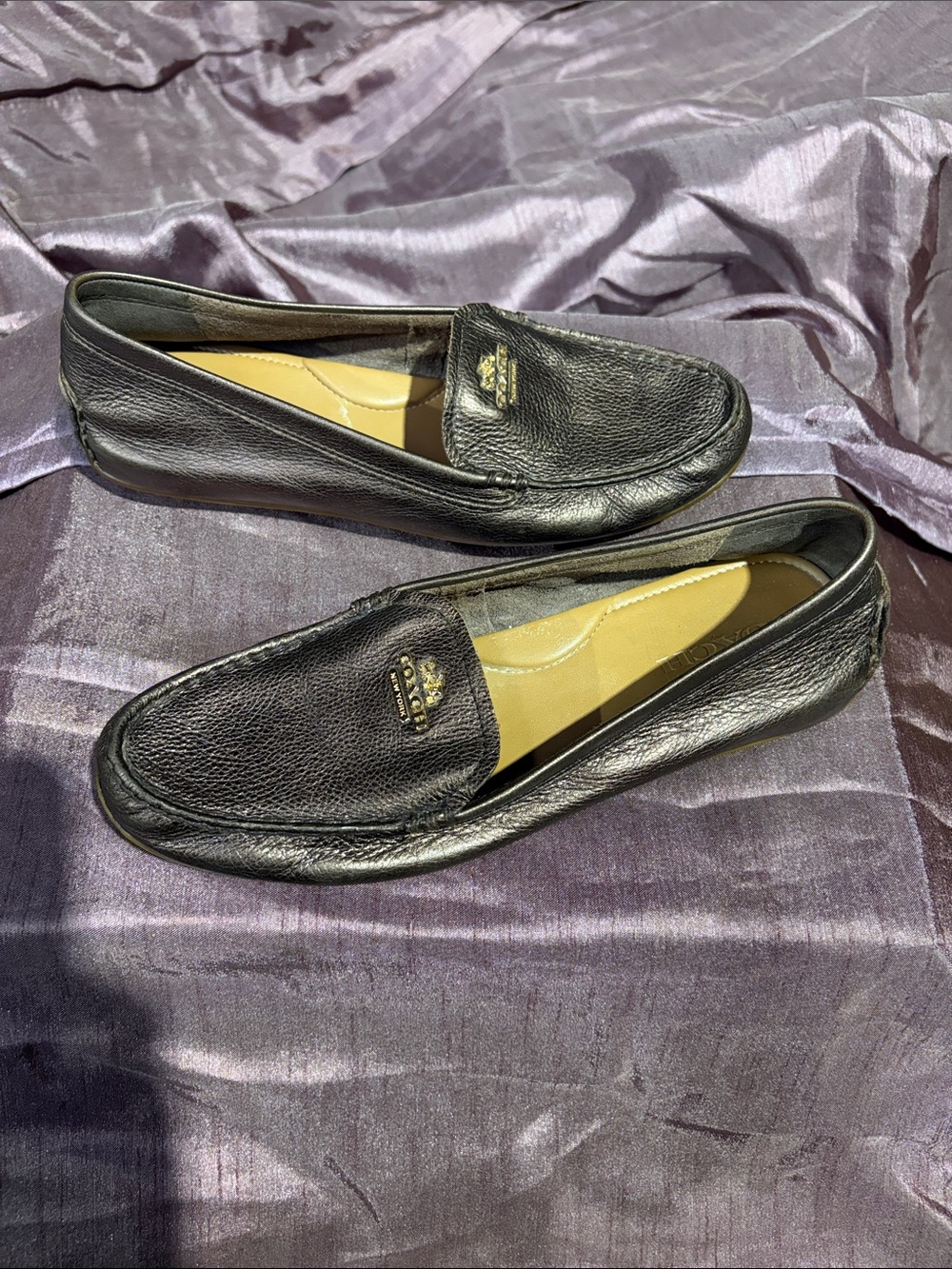 Coach Bronze Leather Slip-On Loafers with Gold Logo